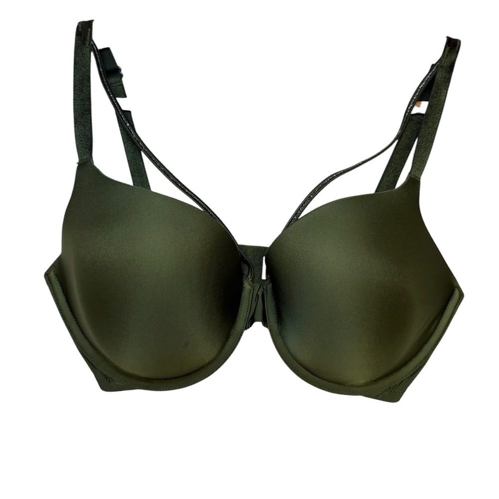 Victorias Secret Lined Perfect Coverage Bra 32DD Olive Green Strappy Underwire